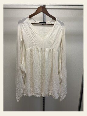 Adele Fado Cream Silk Empire-Waist Mini Dress, Bishop Sleeves, IT 38